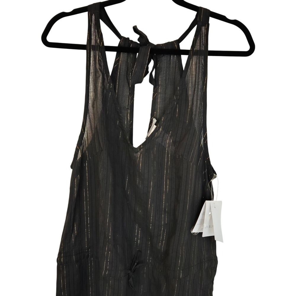 La Blanca Black Gold Stripe Halter Wide Leg Resort Jumpsuit Cover Up NWT - Picture 3 of 13